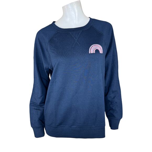 Lacey Chabert Collection Navy Rainbow Patch Sweatshirt Women’s Size M NWT - Picture 1 of 10